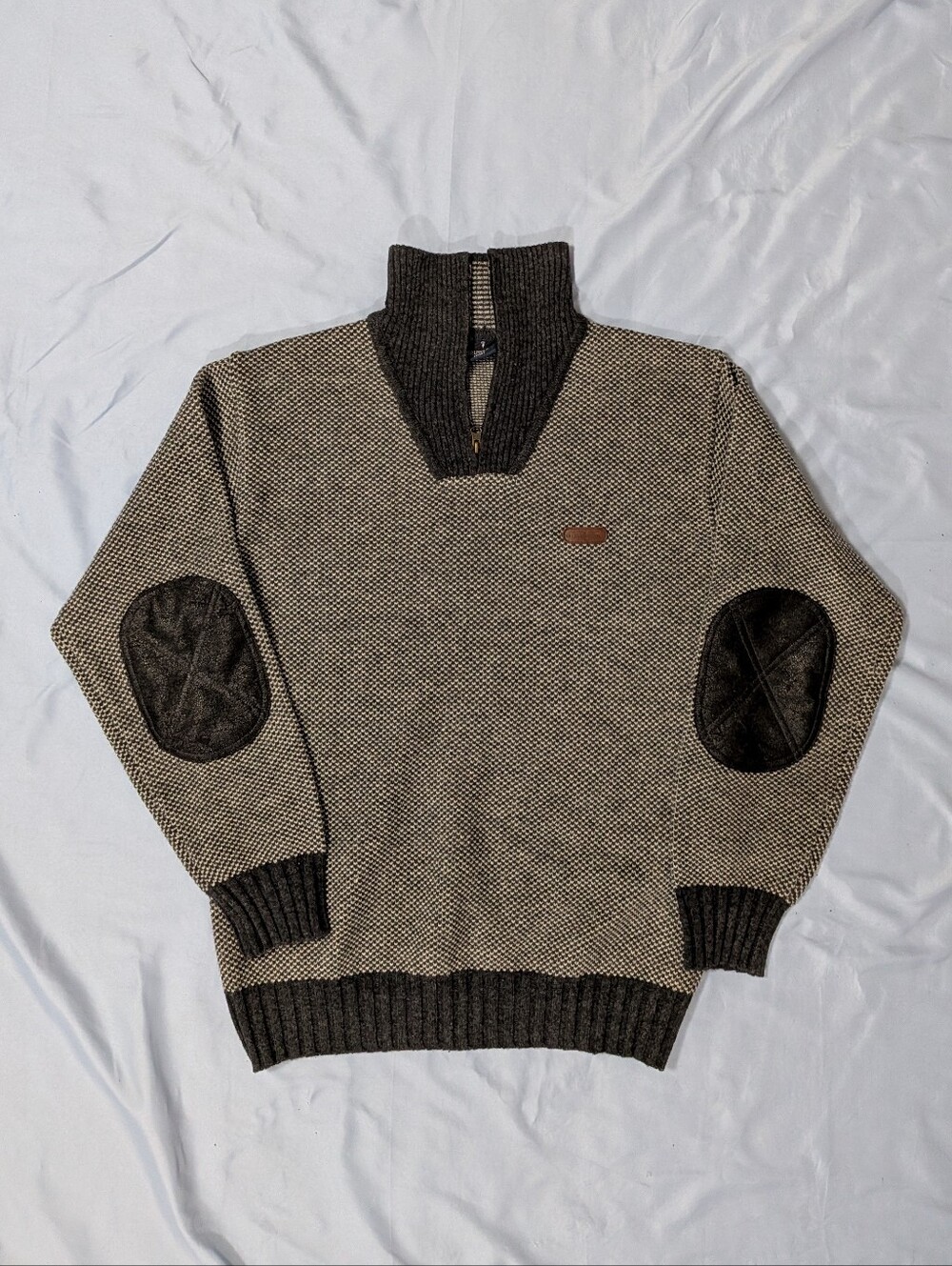 VTG 90s Trussardi Sport Knit Wool Blend Quarter Zip Sweater Elbow Patches Men L